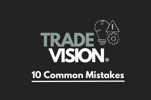 Logo van TradeVision met de tekst "10 Common Mistakes" op een donkere achtergrond.