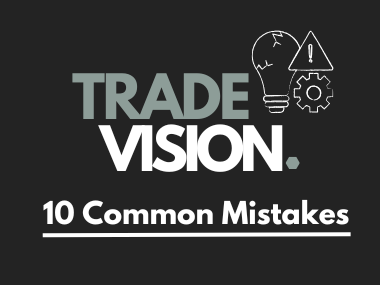 Logo van Trade Vision met de tekst "10 Common Mistakes" en symbolen voor een idee en een waarschuwing.