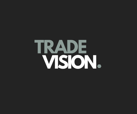 Logo van Trade Vision op een zwarte achtergrond.