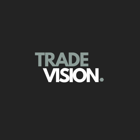 Logo van Trade Vision op een donkere achtergrond.